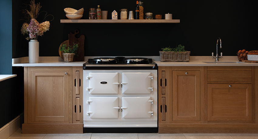 AGA 7 Series 100 in White against Neptune's Constable Green wall