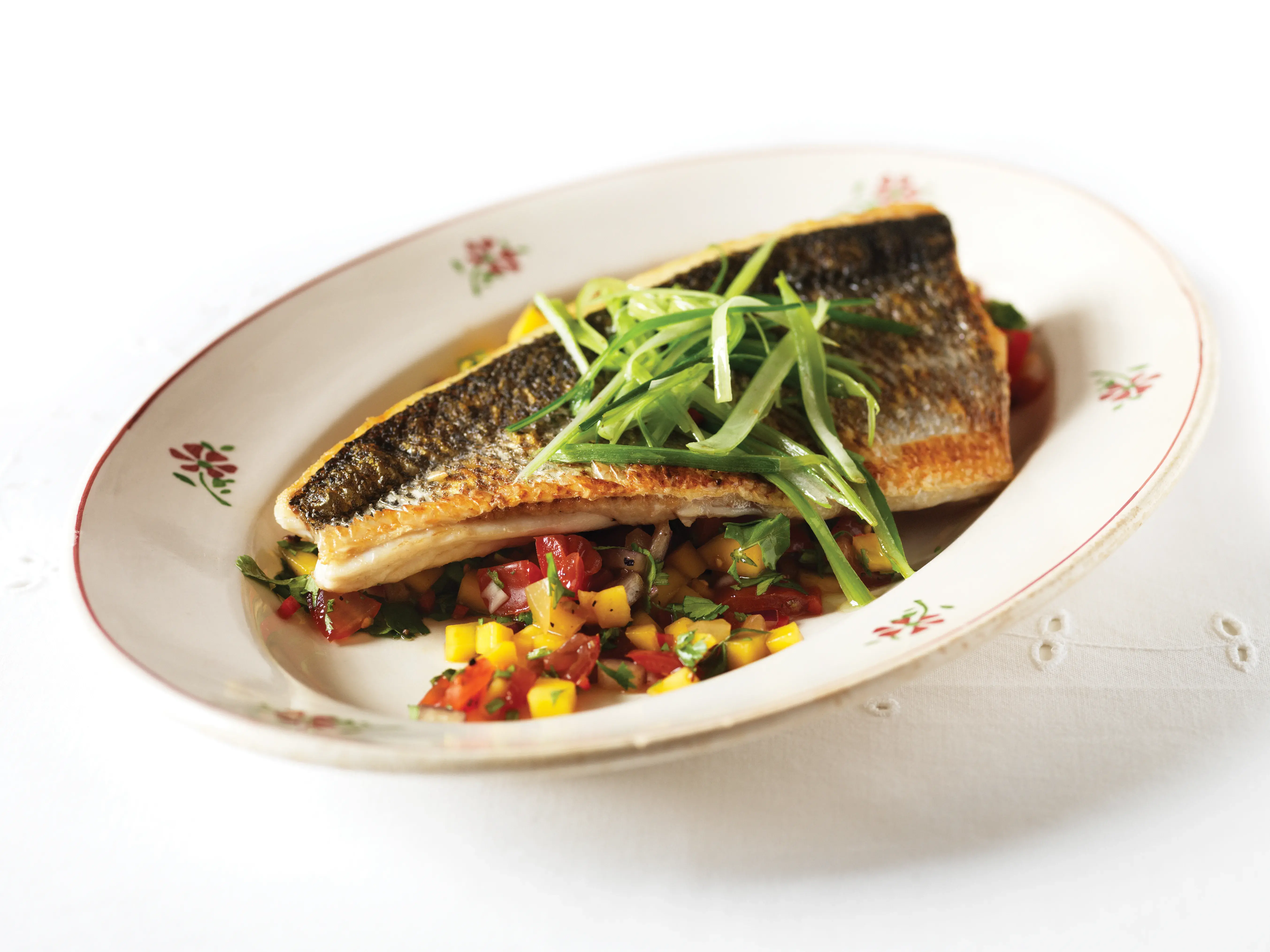 Pan Fried Sea Bass with Tangy Mango Salsa