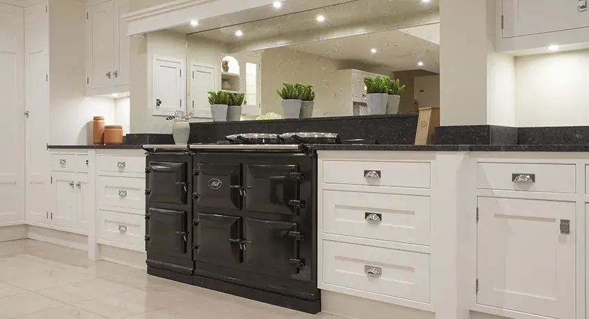 AGA Dual Control 5-oven in Black on display at Osbourne Ilkeston