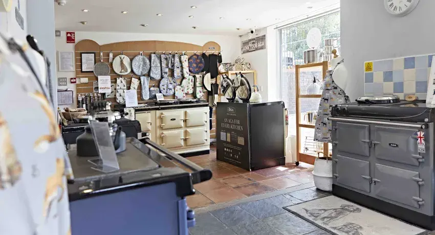 Interior of AGA Telford Outlet Store with textiles