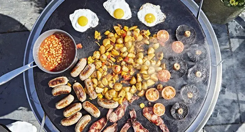 Cooking breakfast on the AGA Professional Series Outdoor Grill