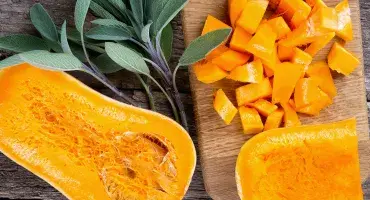 Roasted Butternut Squash With Shallots, Pears, Olives And Feta Cheese