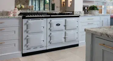 AGA Dual Control in Pearl Ashes with mirrored splashback 