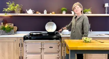 Naomi Hansell cooking brussels sprouts on an AGA cooker