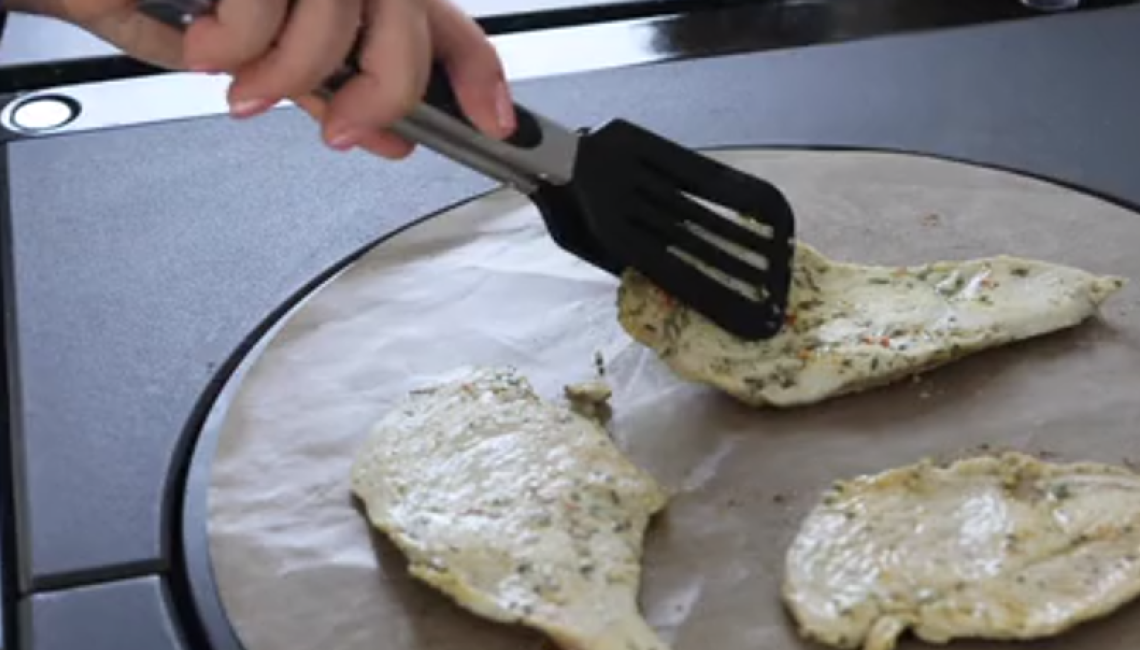 chicken escalopes frying on the AGA hotplate