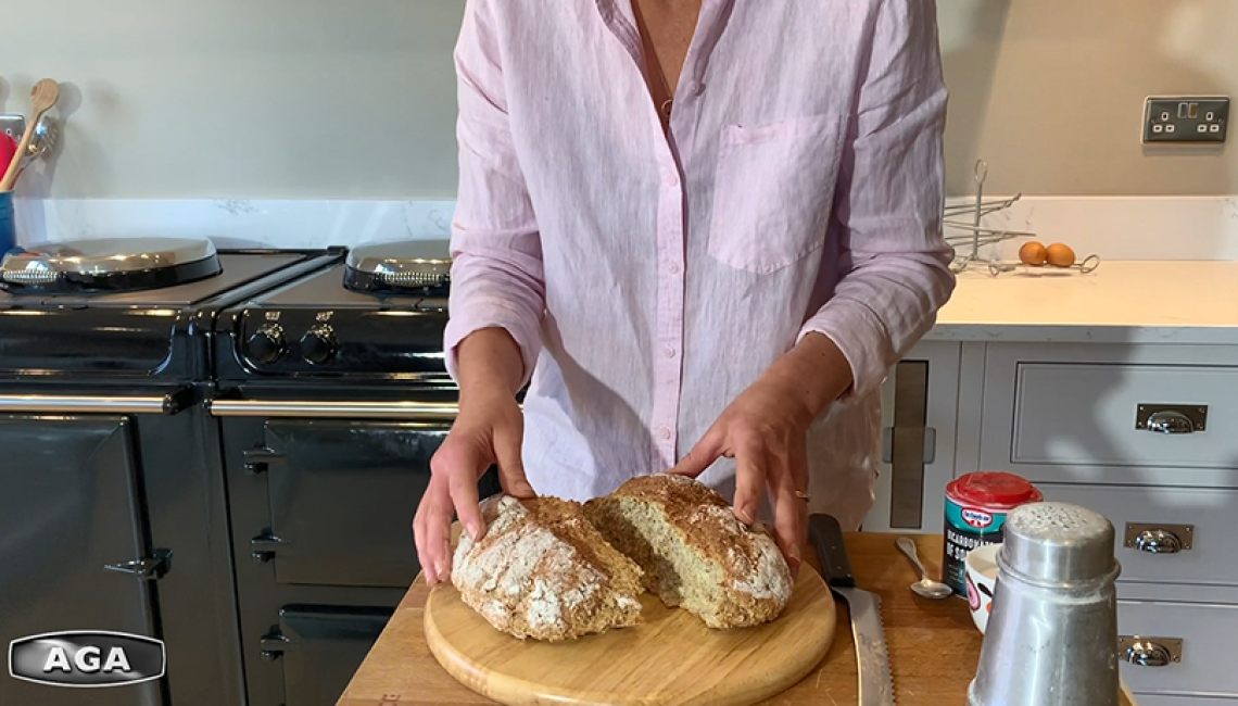 AGA Demonstrator Na Hansell baking Irish Soda Bread