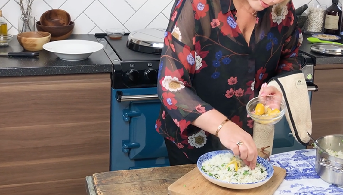 AGA Demonstrator Penny Zako cooking lemon steamed rice