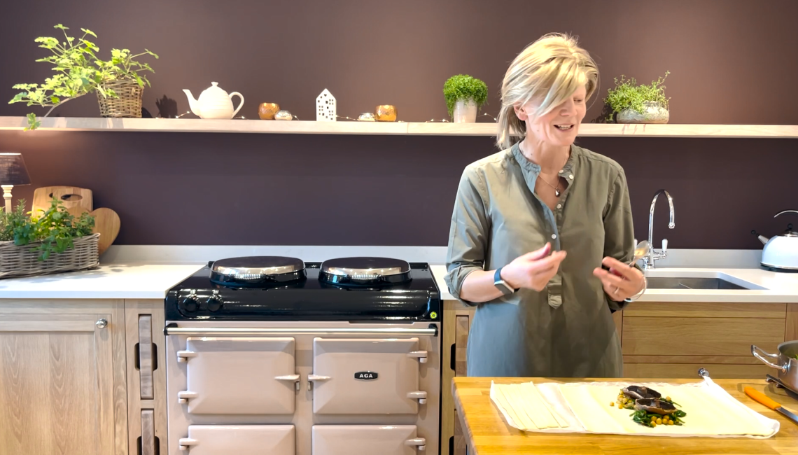 Naomi Hansell cooking a mushroom wellington on an AGA cooker