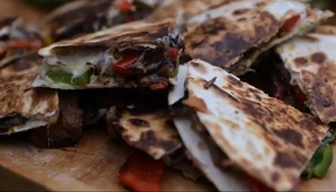Vegetable Quesadillas cooking on the AGA Outdoor Grill 