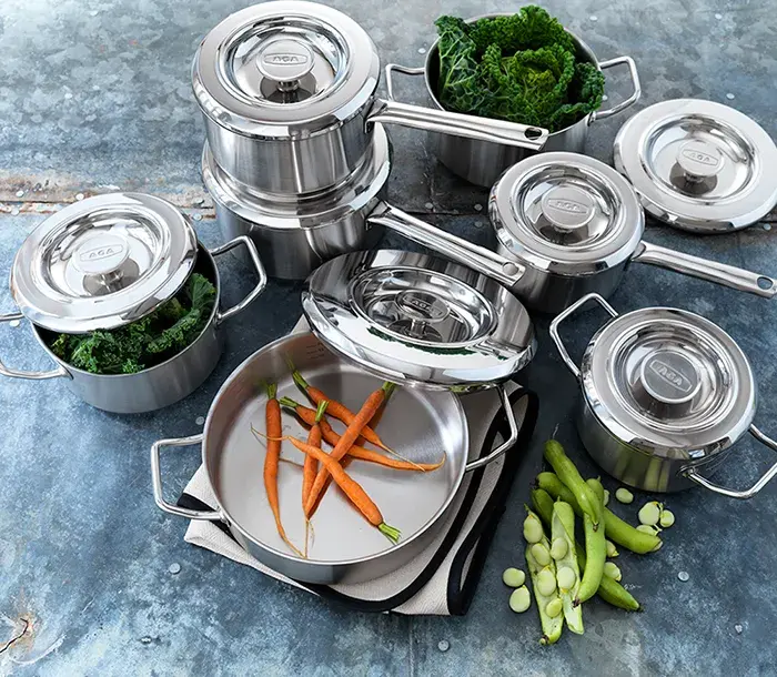 AGA Cookshop Stainless Steel pans and casseroles