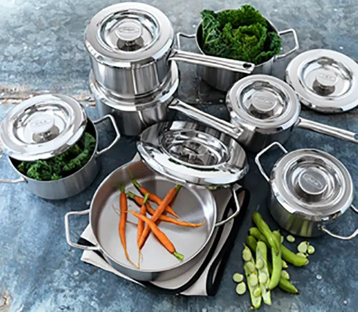 Vegetables in the stainless steel cookware
