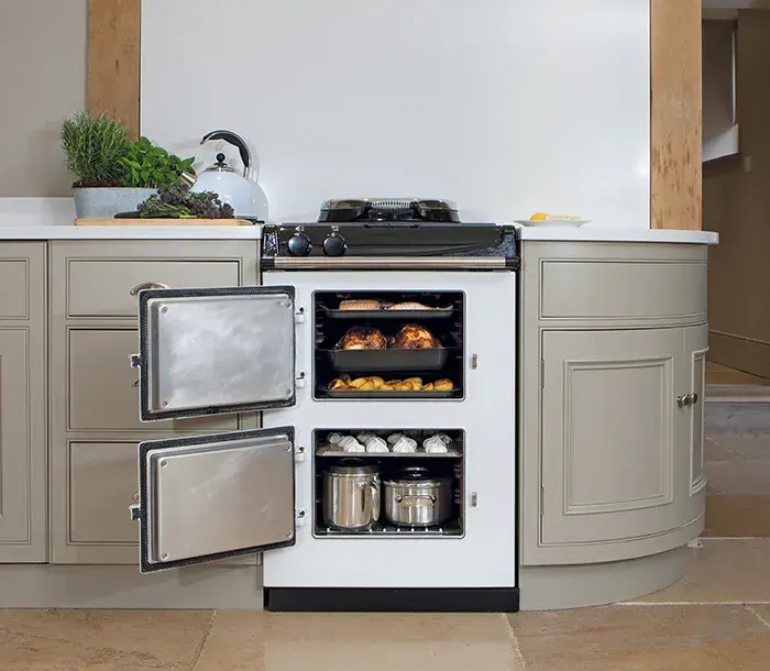 AGA with oven doors open