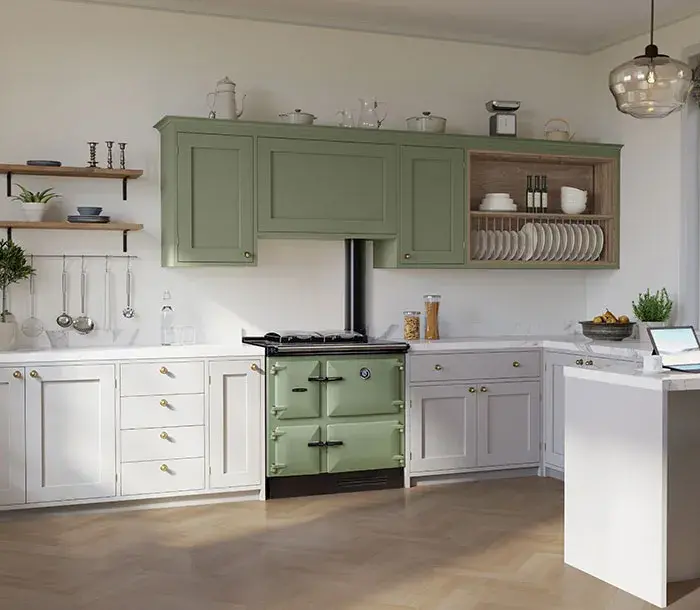 Rayburn Heatranger in Olivine in modern style kitchen