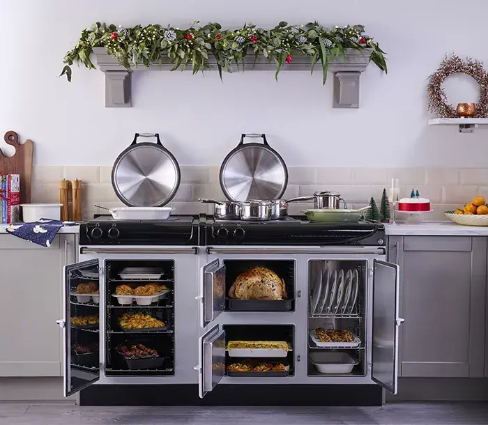 AGA eR3 160 in Pearl Ashes with open doors