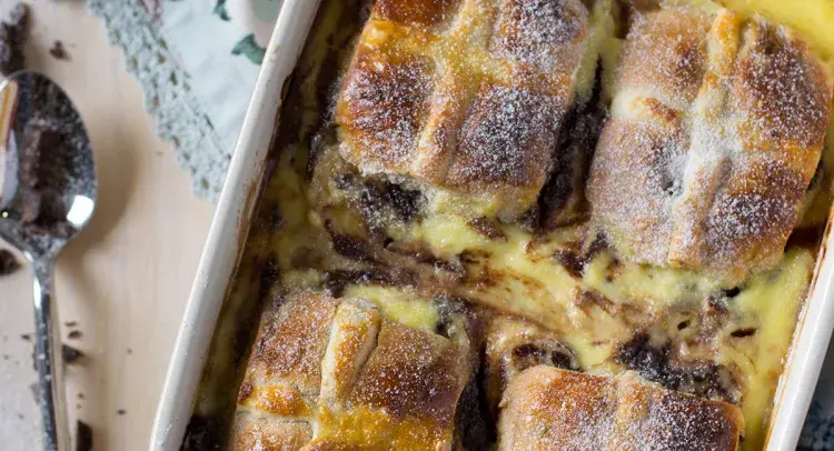 Hot Cross Bun, Chocolate and Rum Pudding