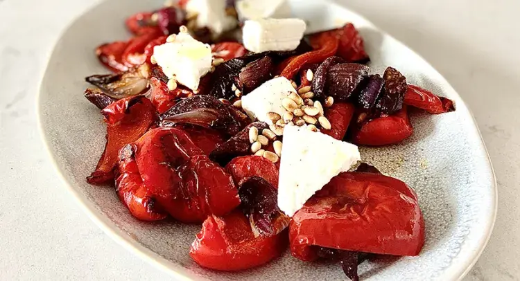 Roasted red peppers with feta 