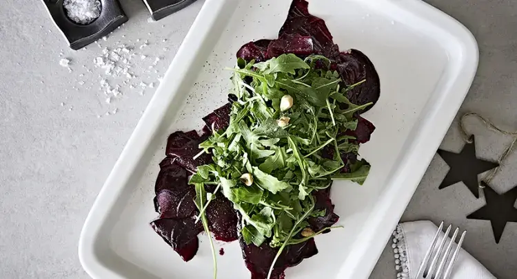 Beetroot Carpaccio with Bitter Leaves and Balsamic Dressing